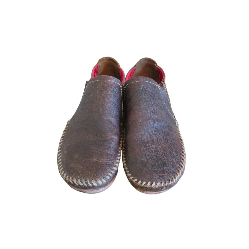 OluKai Ali'l Elua Dark Brown Leather Slip On Loafer Shoes‎ Size 9 M EU 42
